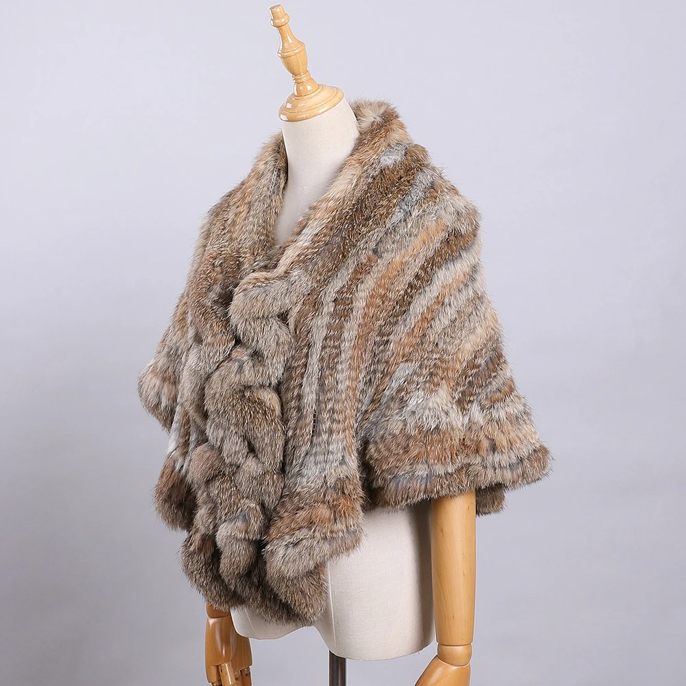 2024 Luxury Women\'s Winter 100% Genuine Rabbit Fur Hand Knitted Cape Real Fur Warm Stole Lady Fashion Shawl Wraps Wedding Poncho