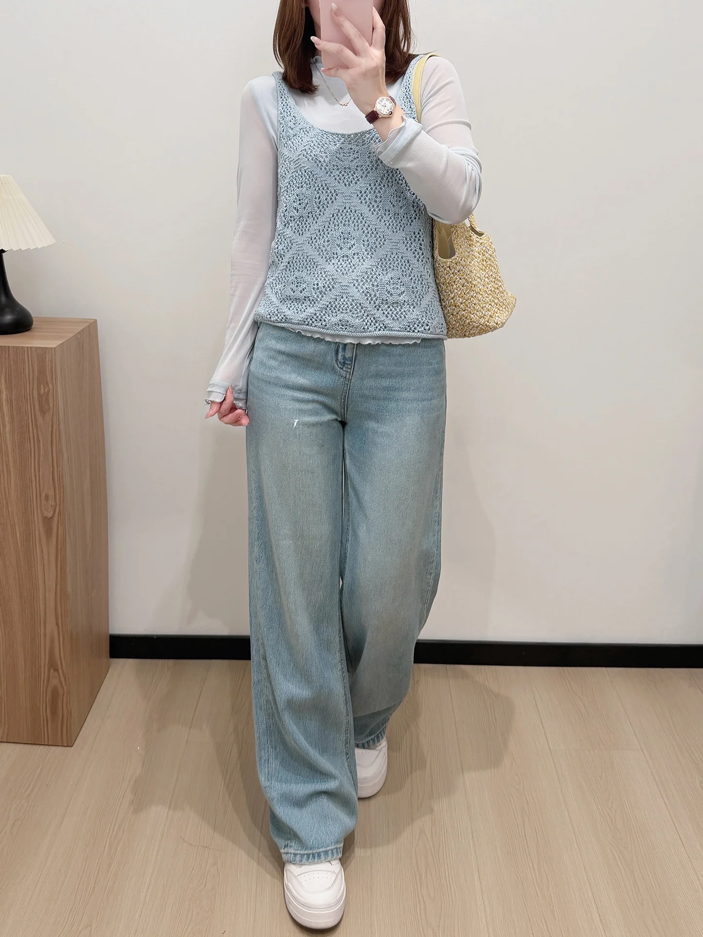 

Джинсы женские прямого кроя из специальной ткани, весна-лето, дышащие, утягивающие, узкие, струящиеся, комфортные, повседневные, деним