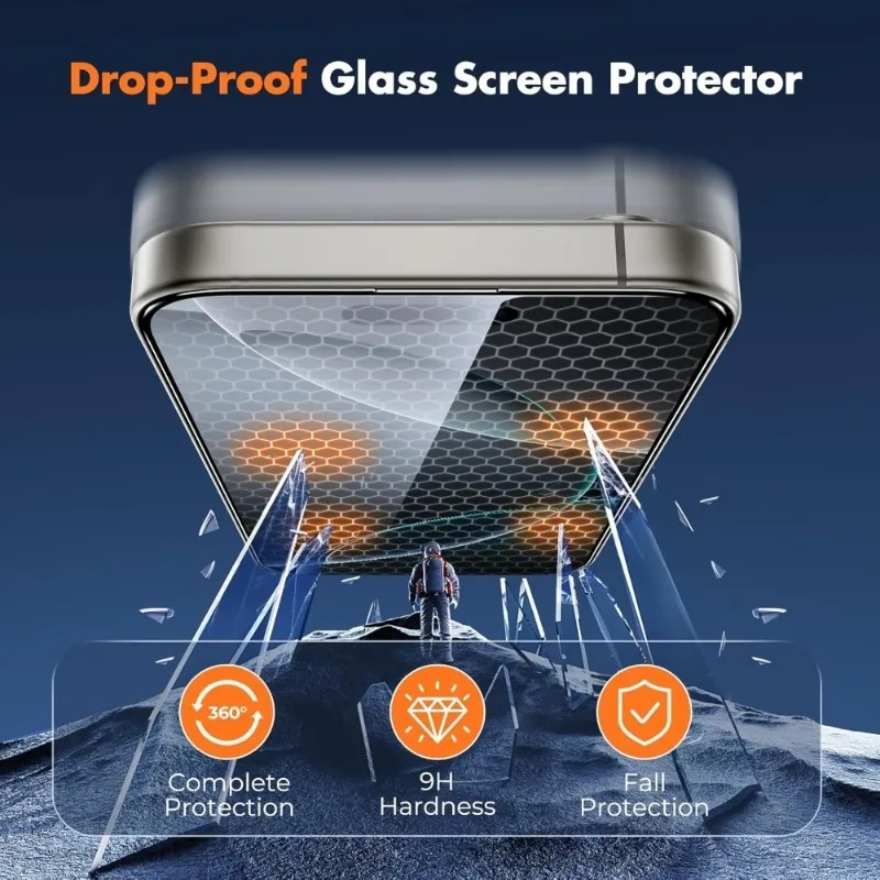 5 قطعة Ultra HD 8K واقي شاشة خالي من الغبار لهاتف iPhone 17 16 15 14 13 12 11 Pro Max 16e Plus 17 صندوق تثبيت سهل من الزجاج الهوائي