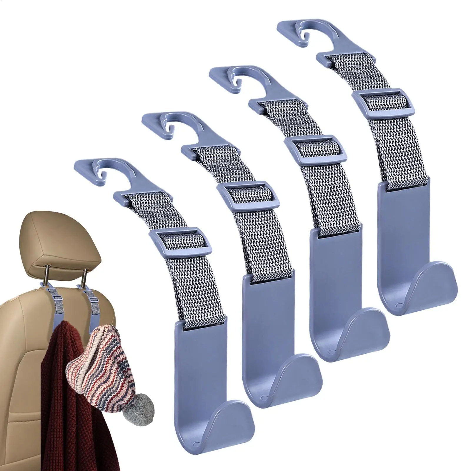 

Car Purse Hook Storage Hooks For Car Seat Headrest 4 Pieces Adjustable Bag Hanger Holder Backseat Organizer Vehicle Accessories