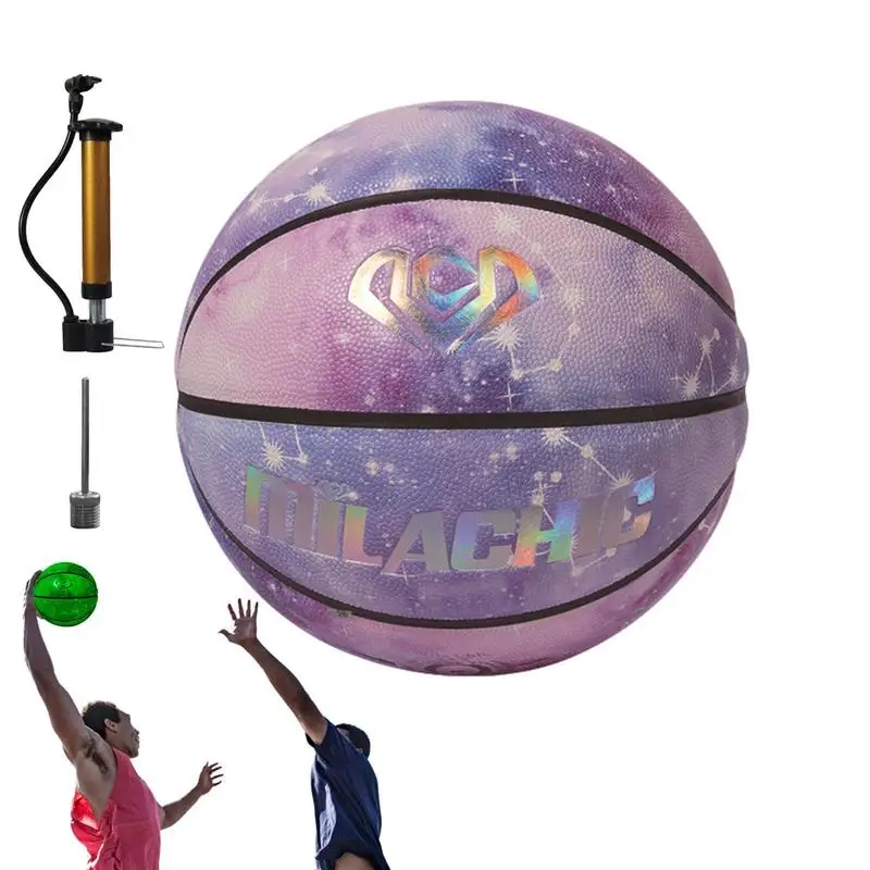 

Holographics Glowing Basketball Glowing Self-Lighting Basketball Size 7 Indoor Outdoor Street Composite PU Leather Basketballs