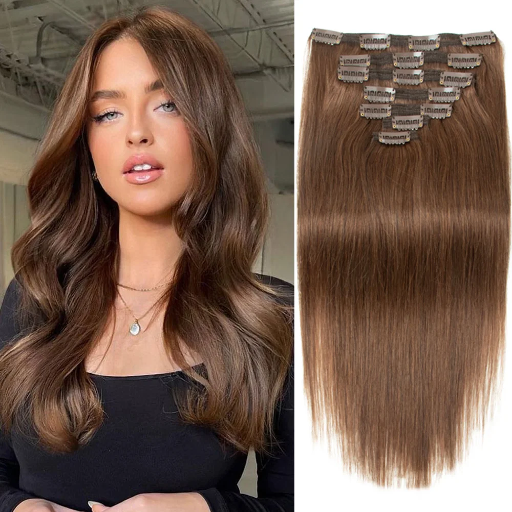 Straight Clip in Human Hair Extensions Woman Real Natural Hair Double Weft Human Hair Extension Black Brown Blonde Clip Ins 7pcs