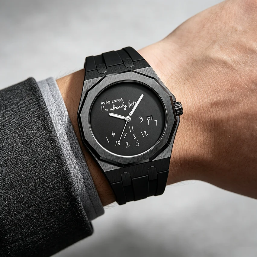 Luxury Men's Waterproof Watch Octagon Case Silicone Strap 