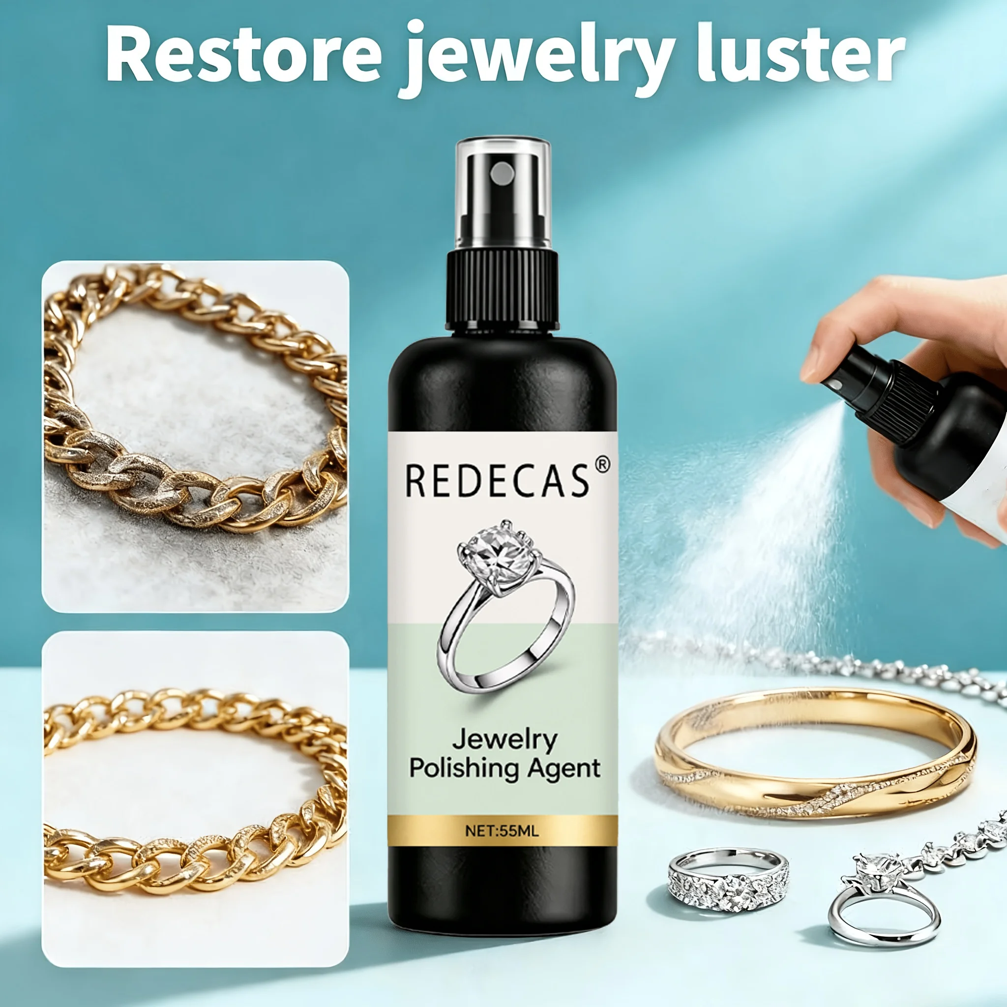 Verbessertes Schmuck-Polierspray: Schnelle Oxidations- und Anlauffleckenentfernung, stellt den Glanz wieder her, sanfter Farbschutz, keine Beschädigung des Schmucks – Detail 3