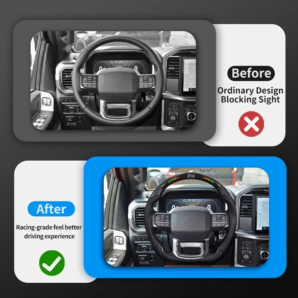 

Руль из настоящего карбона со светодиодной подсветкой для Ford F150 Raptor F-150 2021-2026, кожаный, D-образной формы, с отверстиями под подрулевые лепестки