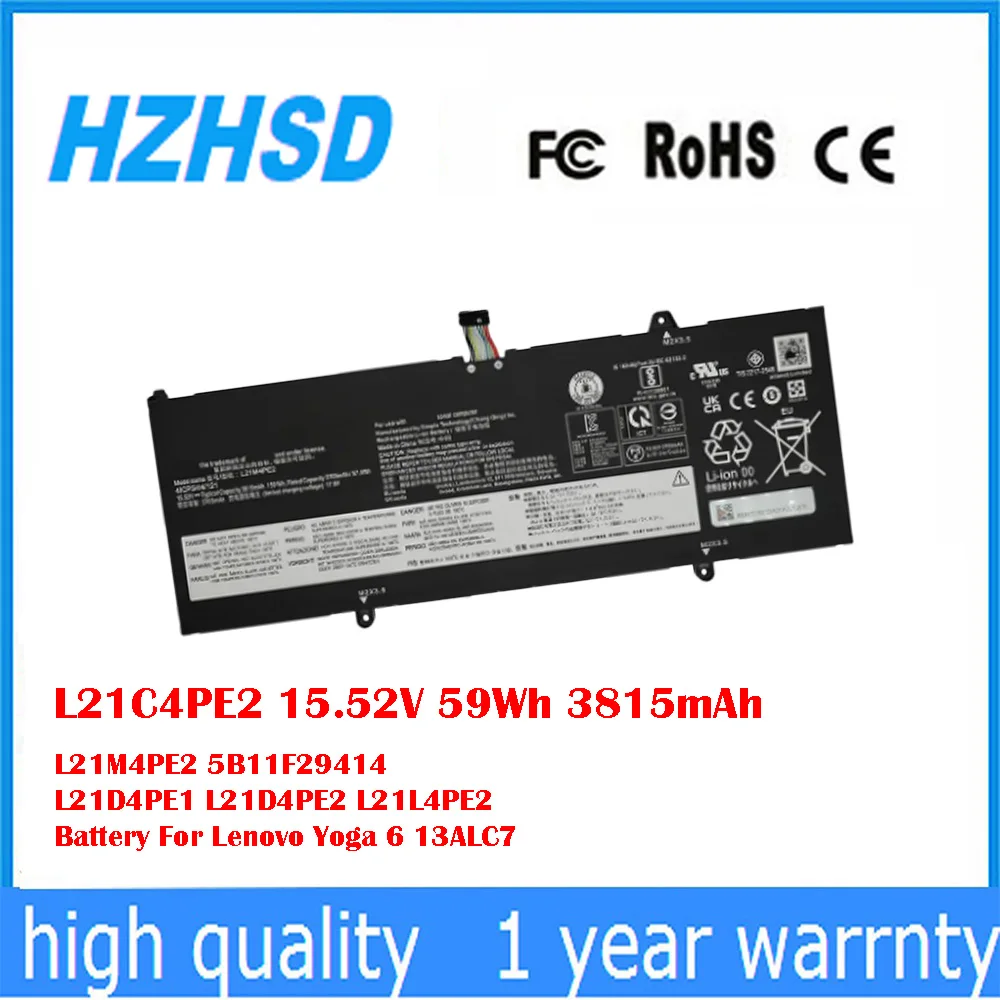 

L21C4PE2 15.52V 59Wh 3815mAh L21M4PE2 5B11F29414 L21D4PE1 L21D4PE2 L21L4PE2 Battery For Lenovo Yoga 6 13ALC7