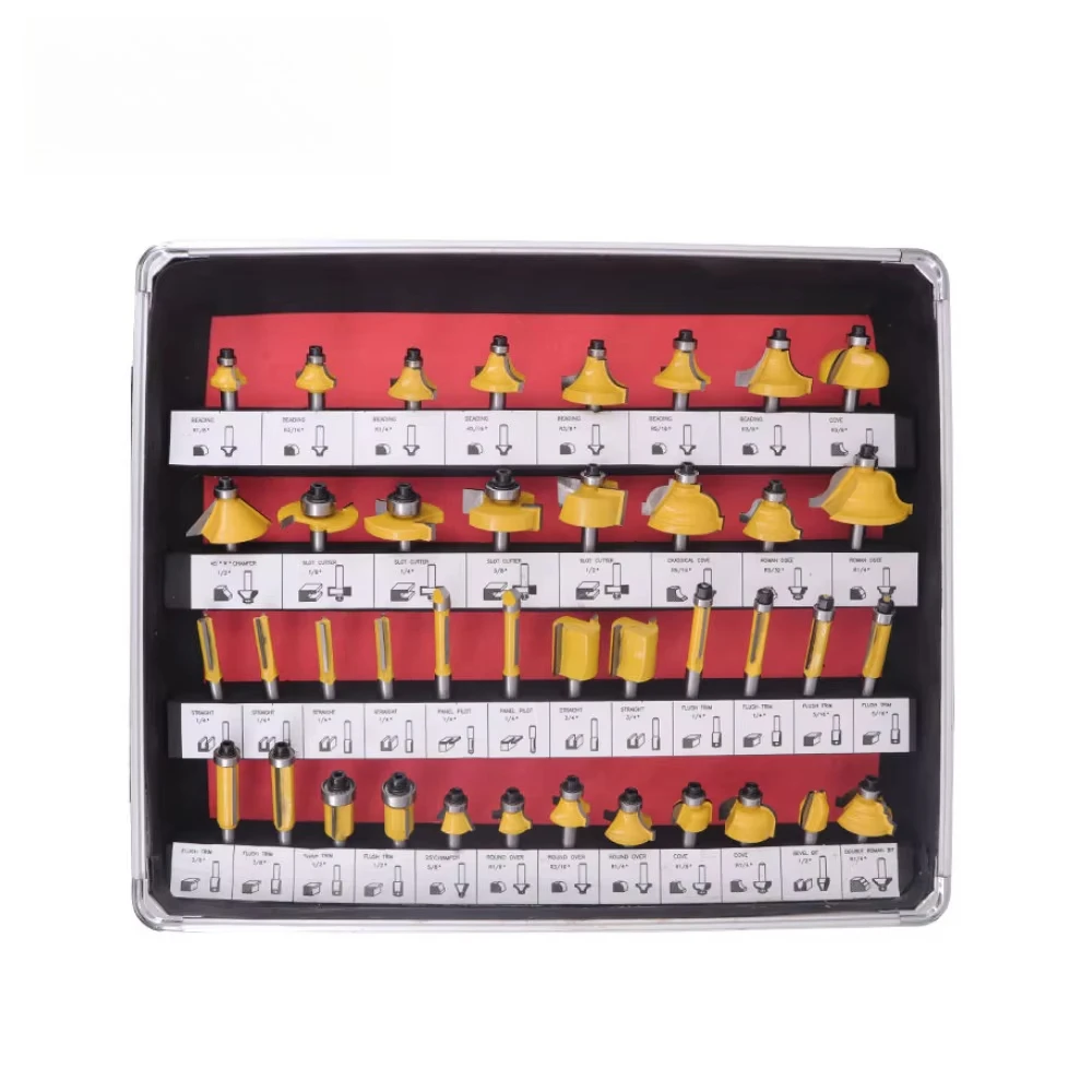 

TCT 100Pcs Router Bits Set 1/4" Shank - Tungsten Carbide Woodworking Trimmer Cutter Tools with Aluminum Case