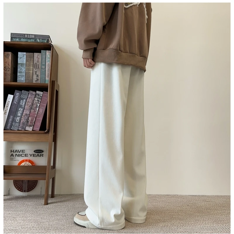 بنطال رياضي شتوي مبطن بالمخمل للرجال بلون سادة وفضفاض من الصوف السميك، بنطلون رياضي دافئ