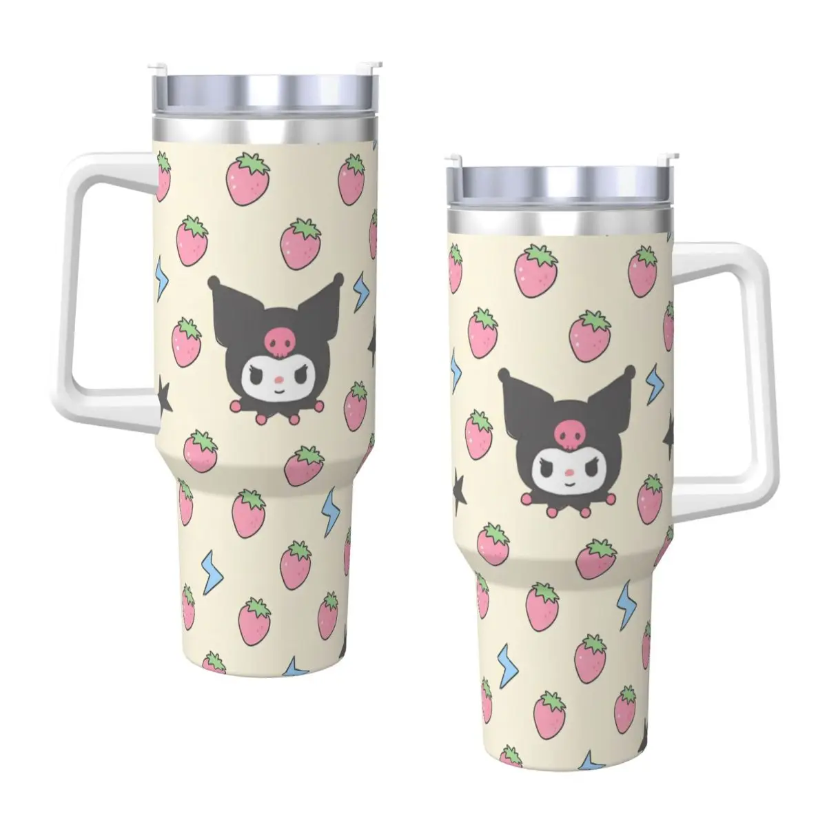 Sanrio Kuromi Kawaii Stainless Steel Tumbler Travel Coffee Mug With Straws and Lid Large Capacity Mugs Cup Drinks Water Bottle