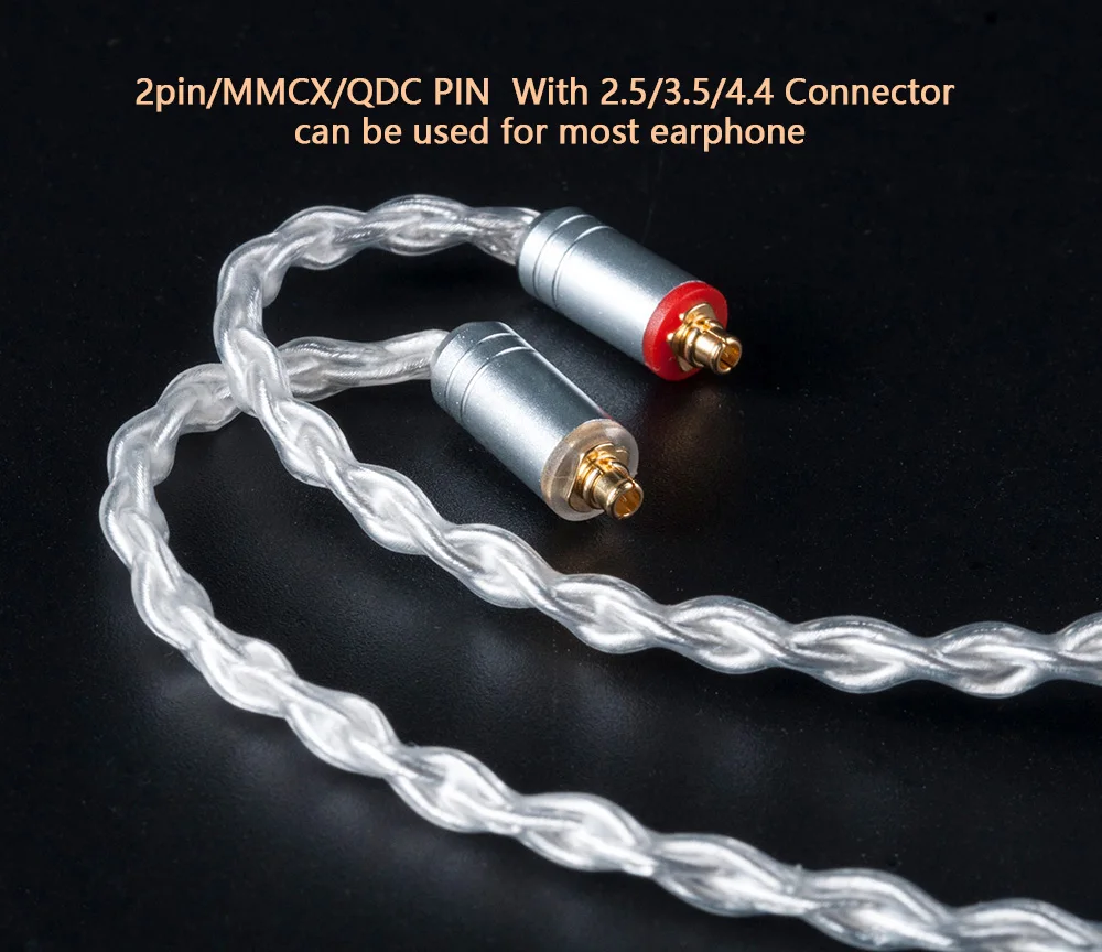 KBEAR 8-adriges verbessertes silbernes kabelgebundenes Kopfhörerkabel 2PIN/MMCX/QDC Gaming-Kopfhörer Ohrhörer Headset für KZ KS1 KS2 TRI Meteor IEMs – Detail 5