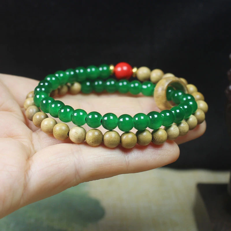 

Milky wood 6mm double-loop bracelet with running rings, simple Buddhist beads for couples, decorative prayer beads jewelry