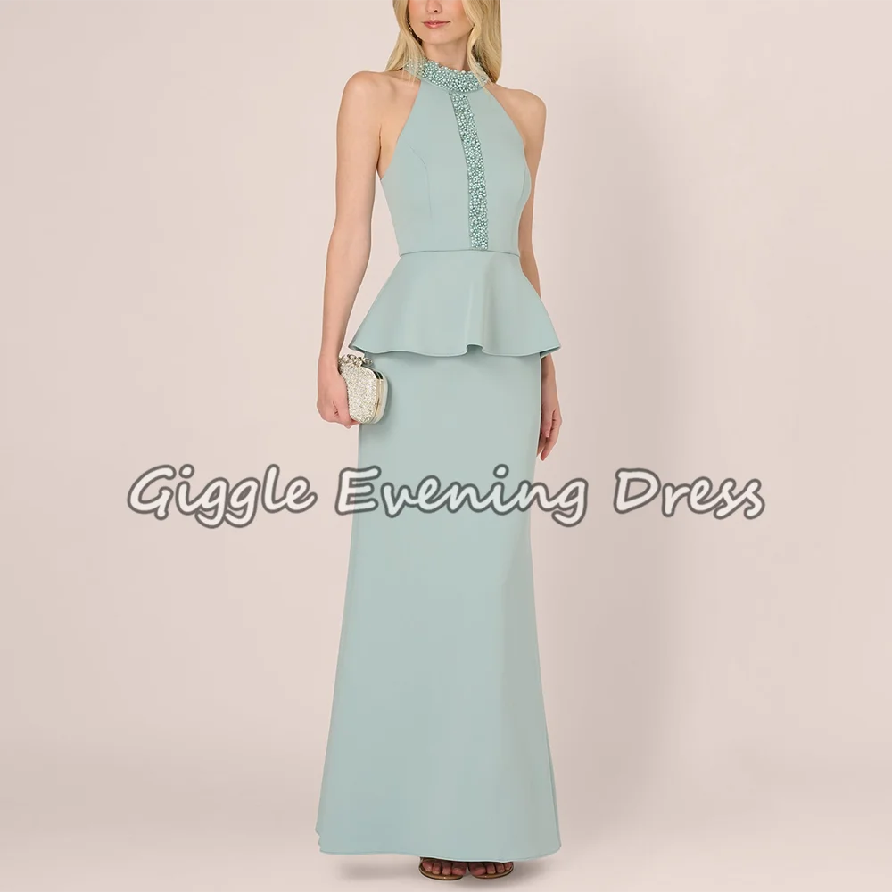 Elegant Pearl Halter Crepe Evening Dresses Bespoke Occasion Dresses Fashion Sizes Available Modern Style Long Prom Party Gown