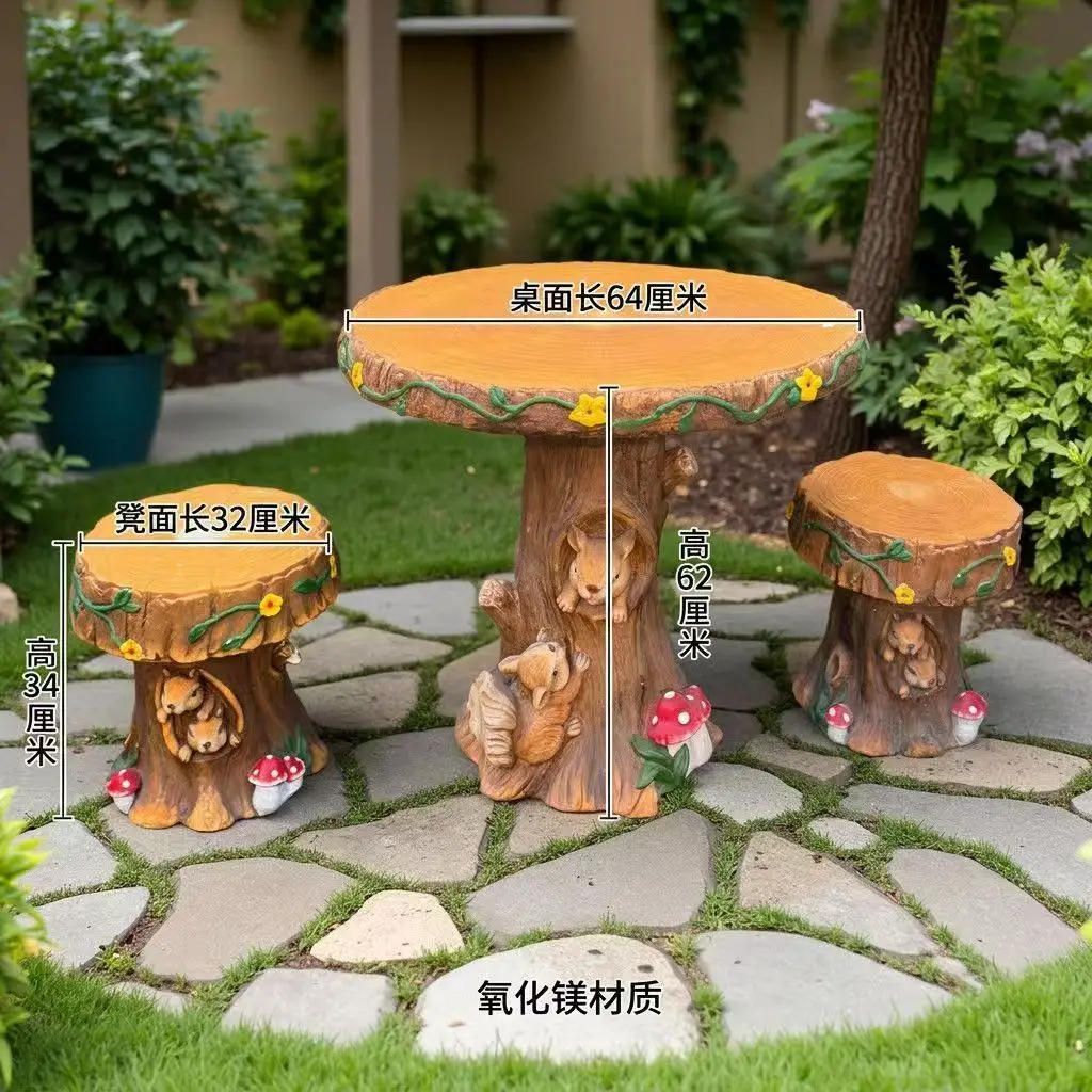 Forest style childlike squirrel table and chair house courtyard garden landscaping ornaments kids creative table and chair
