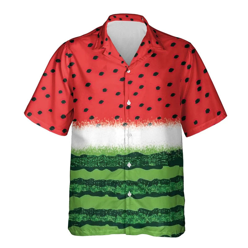 Tropical Fruit Watermelon Graphic Hawaii Shirt Summer Street Short Sleeves 3D Printed Fruits Button Shirts Men Lapel Blouse Tops