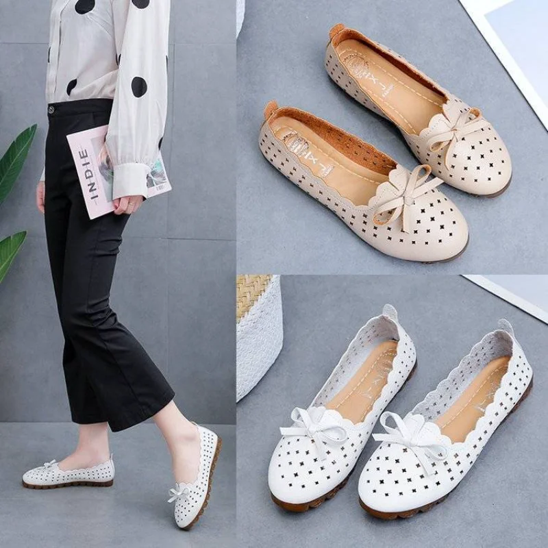 With Bow Flat Round Toe Office Ladies Summer Footwear Flats Shoes for Women 2024 Lastest Quick Delivery Discount Slip on Spring