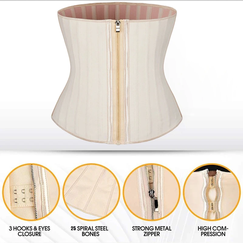 AfruliA XXS Latex Waist Trainer Shapewear with 25 Steel Bones Fajas Colombian Girdle Body Shaper Strap Tummy Control Belt Corset - view 4