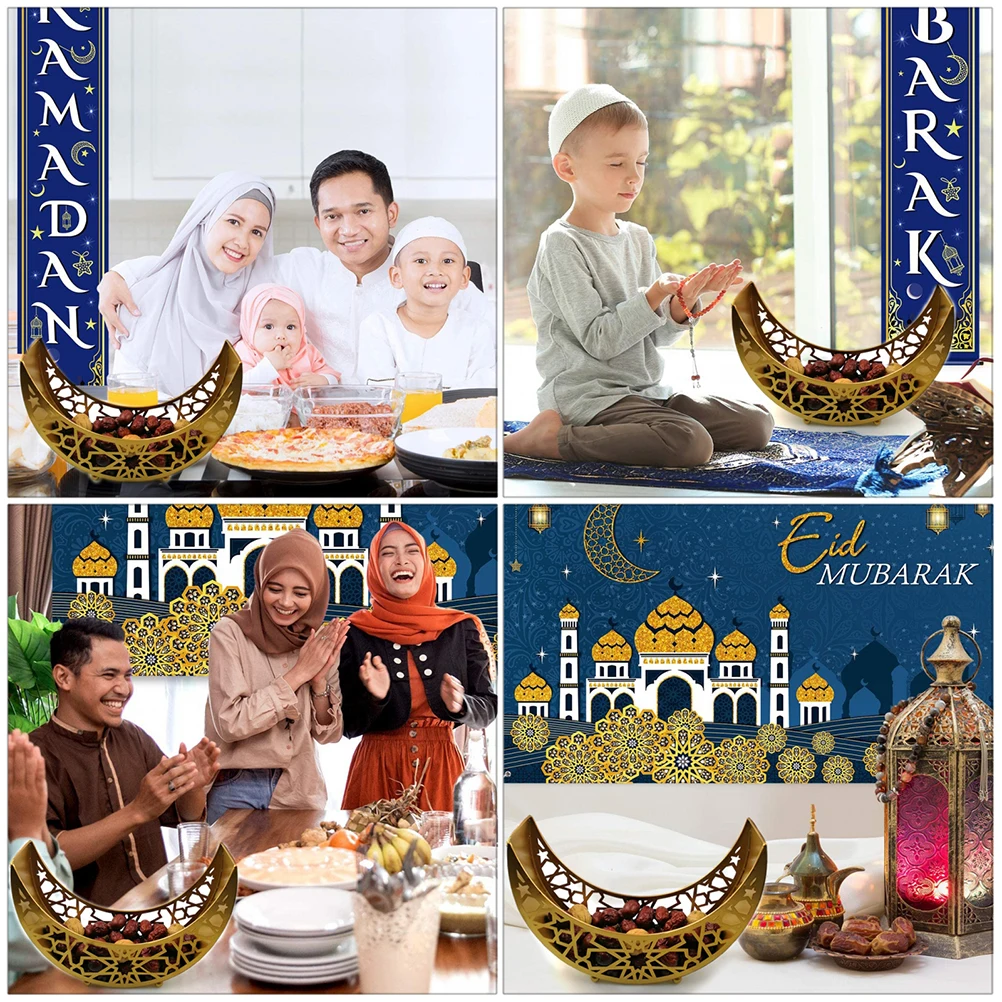 

1pc Iron Wire Fruit Snack Tray Hollow Design Ramadan Party Serving Tray Decorative Eid Mubarak Dessert Food Tableware Set