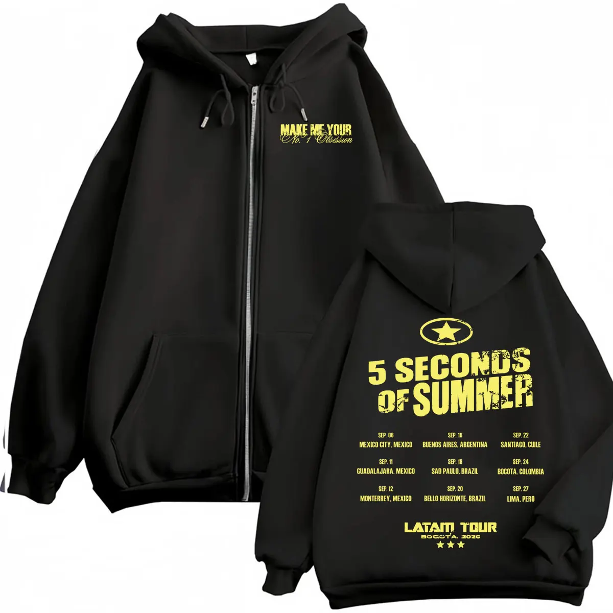 Толстовки на молнии 5 Seconds of Summer Make Me Your Latam Tour 2026 для мужчин и женщин, повседневная куртка в стиле Харадзюку, модная толстовка на молнии