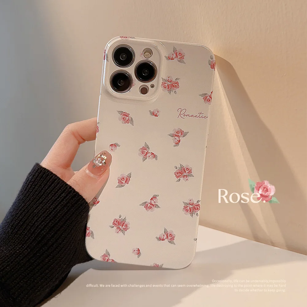 Korean Beautiful Rose Flower Ins Case For iPhone 15 14 13 12 11 Pro Max 7 8 Plus XS Max XR X SE 2 Cute Hard PC Shockproof Cover