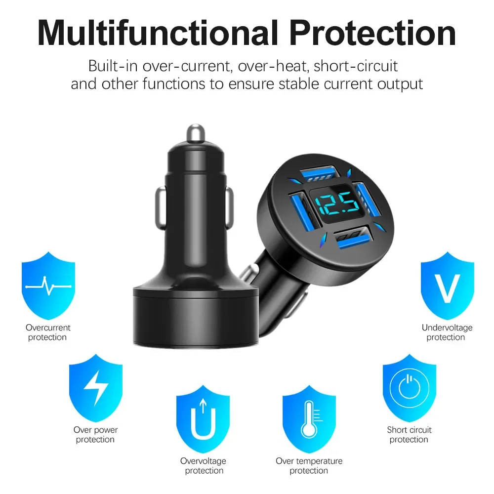 USB Car Charger Fast Charging 4 Ports Mobile Phone Adapter With Digital Display For iPhone Samsung Xiaomi Quick Charger Charger image 6