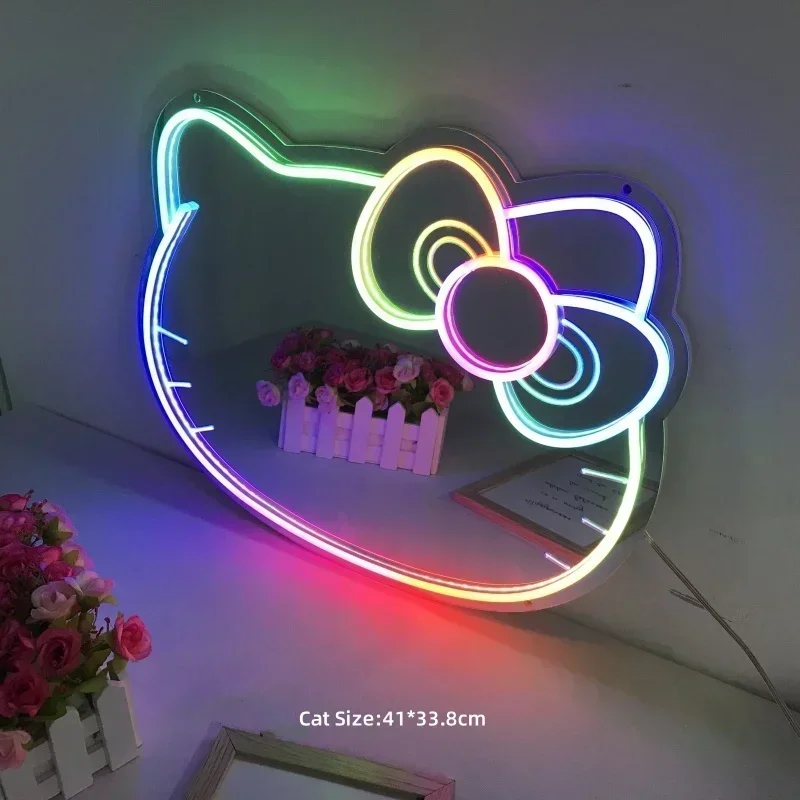 Imagem -04 - Flicker Anime Cat Led Neon Sign Sinais Coloridos do Gato kt Parede de Espelho Decoração de Natal para Kitty Presente Infantil