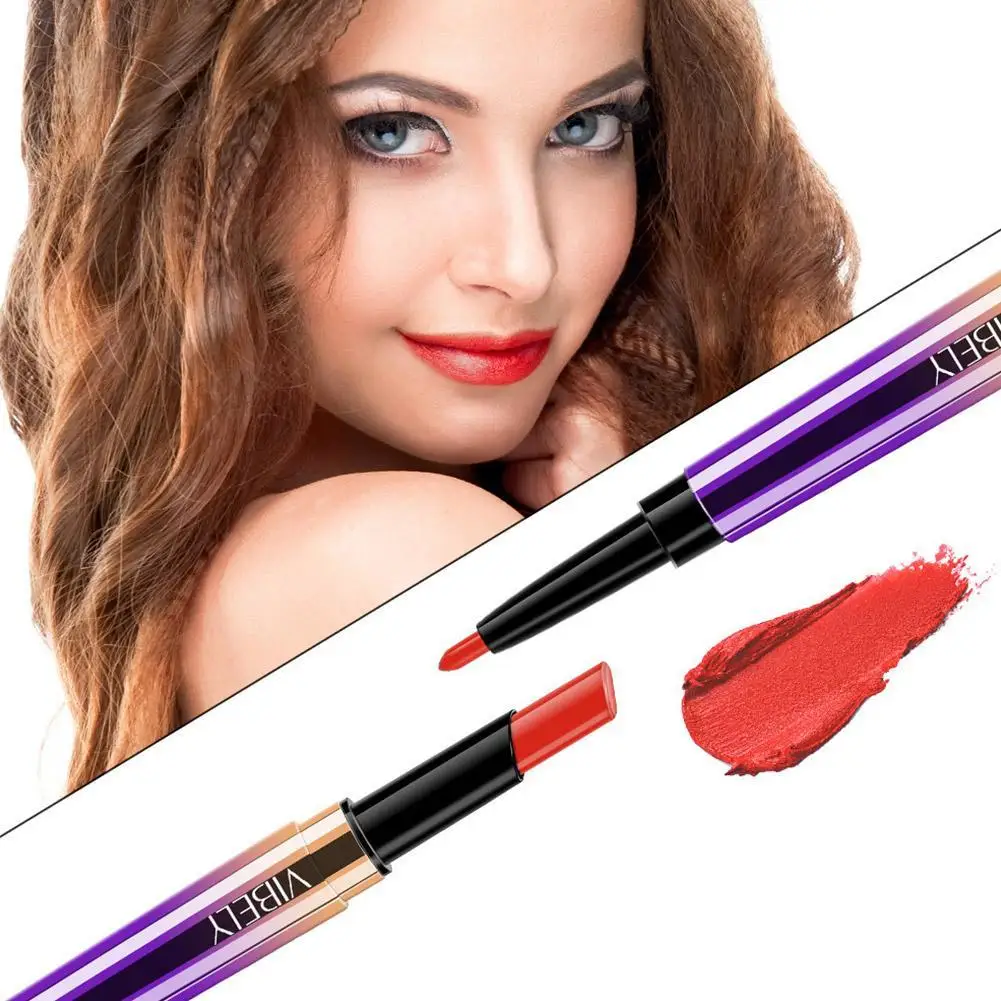 2in1 Dubbele Kop Matte Fluwelen Lippenstift Potlood En Lipliner Waterdichte, Langdurige Make-Up Cosmetica