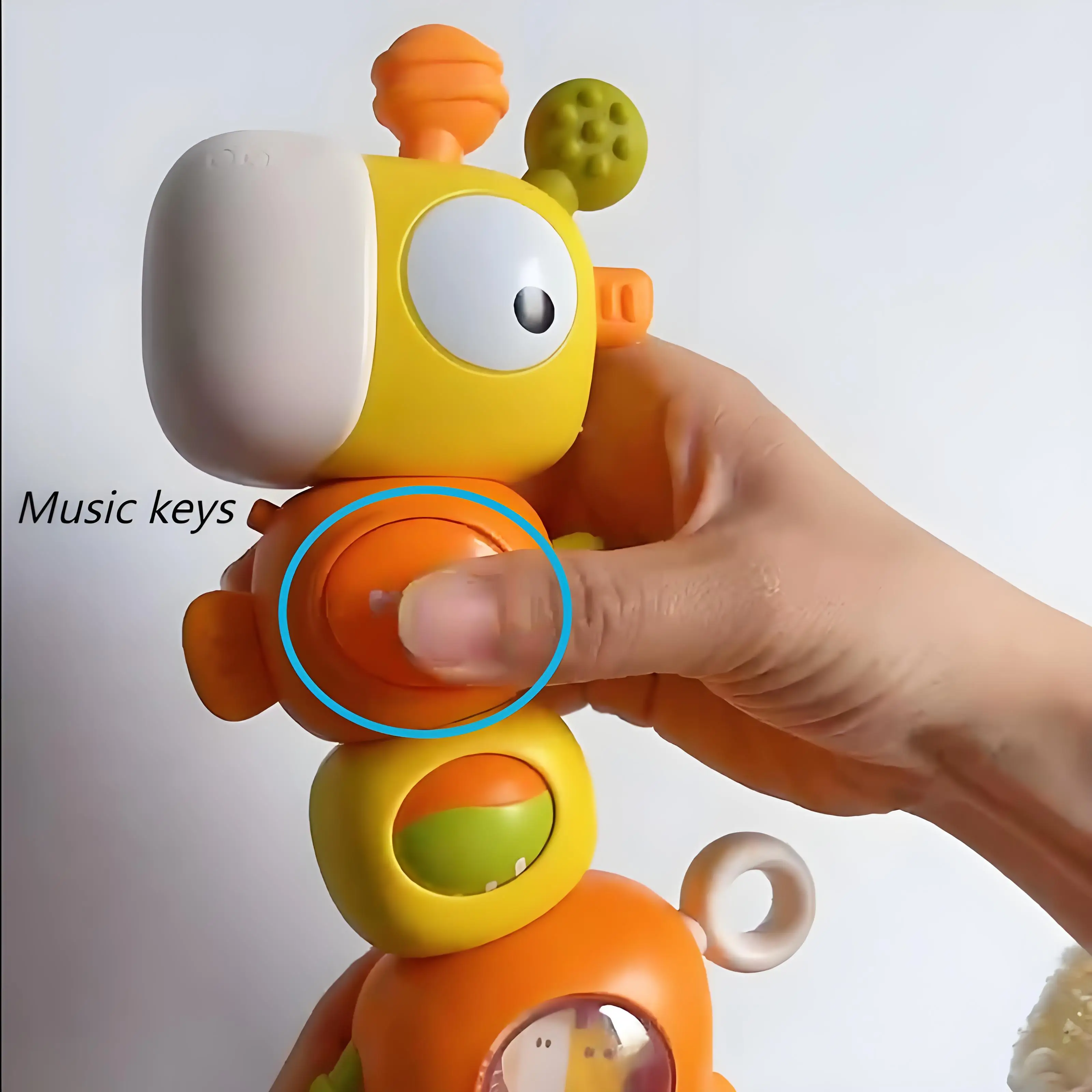 Jerapah Teether mainan kerincingan genggam musik Shaker dengan tombol suara, Twistable & Chewable bayi menenangkan mainan