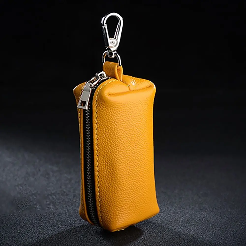 Brelok z prawdziwej skóry torba Unisex na małe klucze w jednolitym kolorze Mini etui na karty portfel wielofunkcyjny przenośne klucze — zdjęcie 4