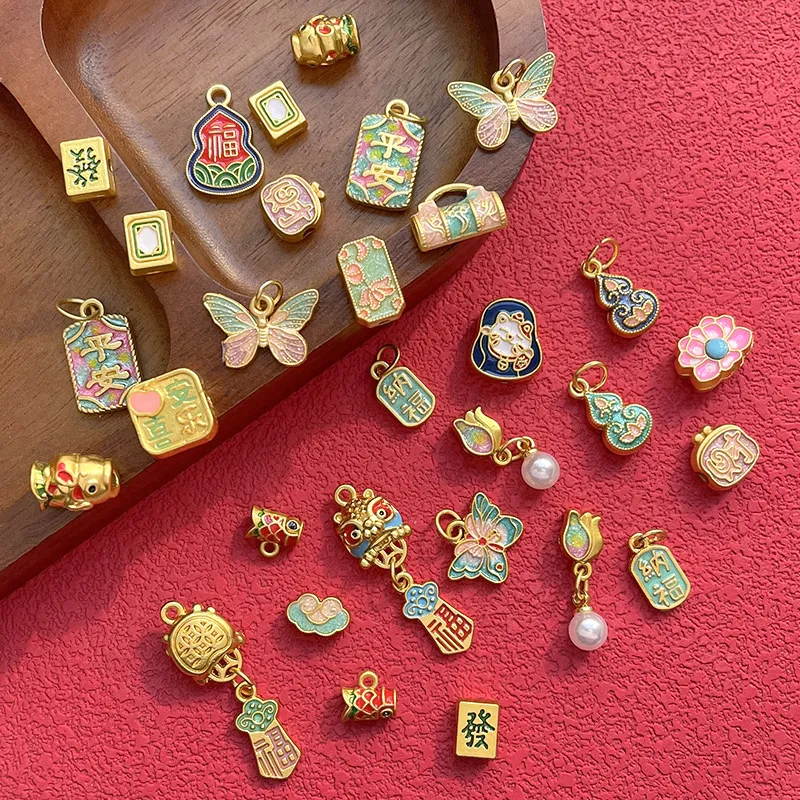 

10 шт. подвесок-шармов в виде цветочной тыквы в тайском стиле «Синий Благословение», с изображением древних пейзажей, для рукоделия, аксессуары для творчества, материал для изготовления украшений