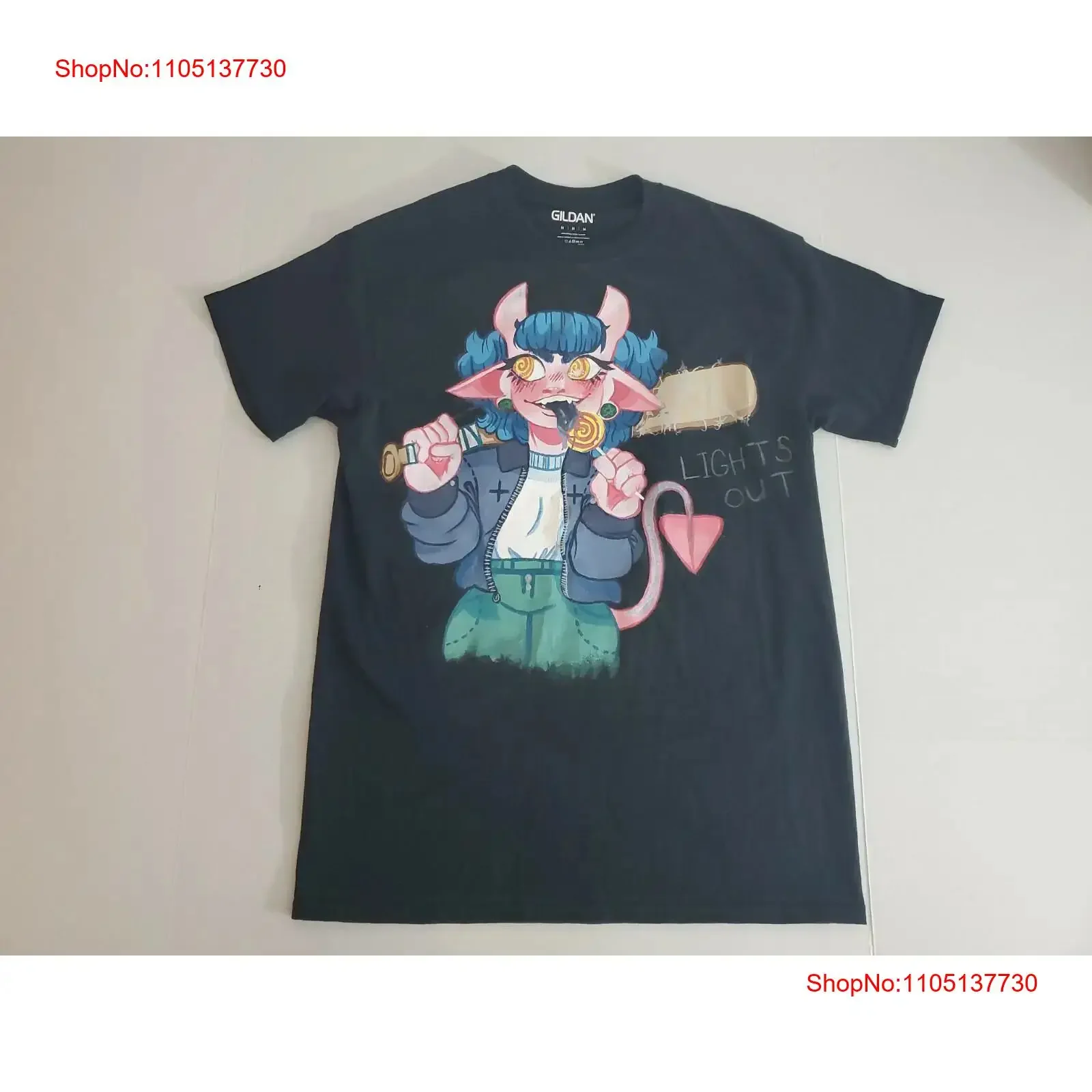 anime-diable-fille-w-chauve-souris-lechant-sucette-walking-dead-noir-t-shirt-taille-m-vintage-lave-elegant-etire