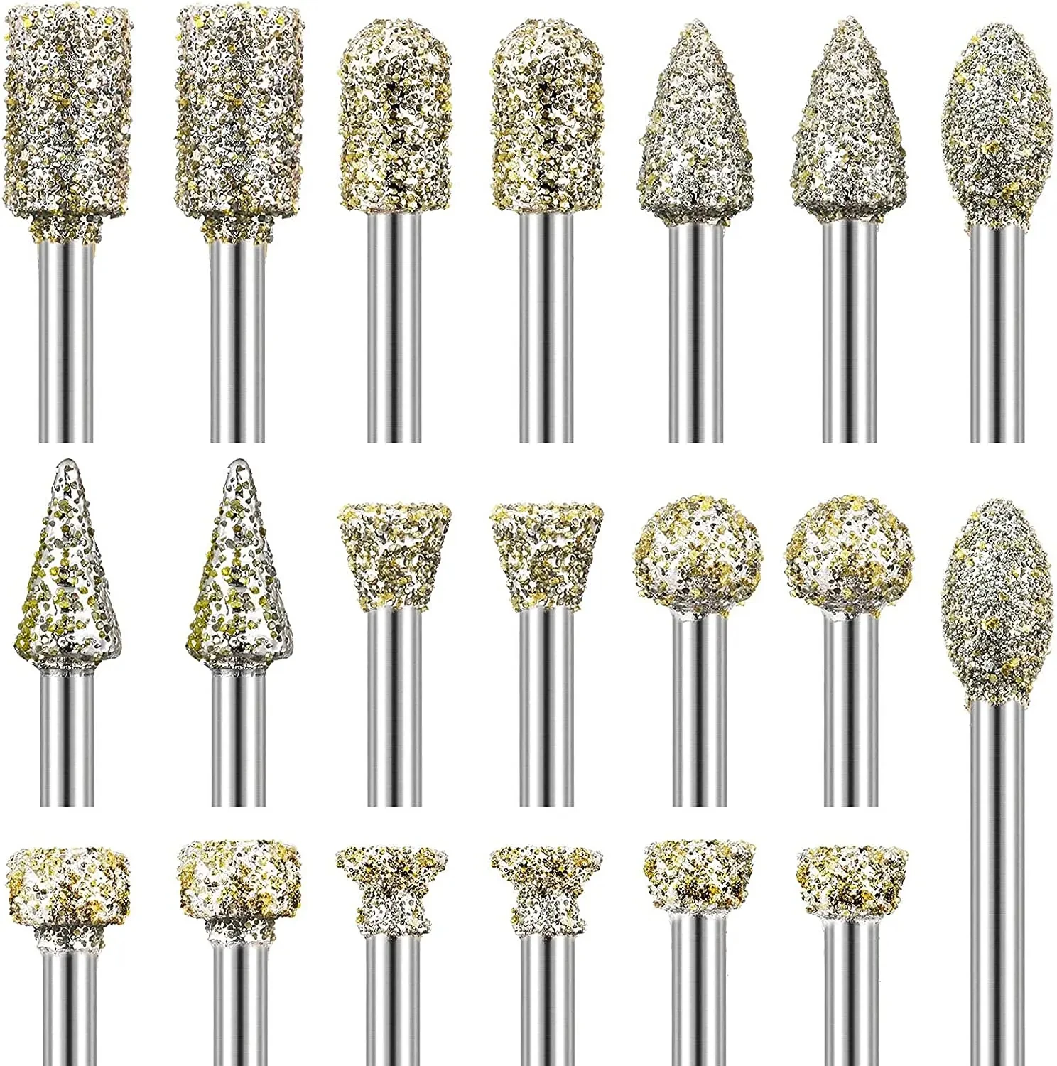 

20pcs Diamond Grinding Burr Drill Bit Set for Dremel Rotary Tool Diamond Burr Bits with 1/8 Inch Shank Rotary Tool Accessories