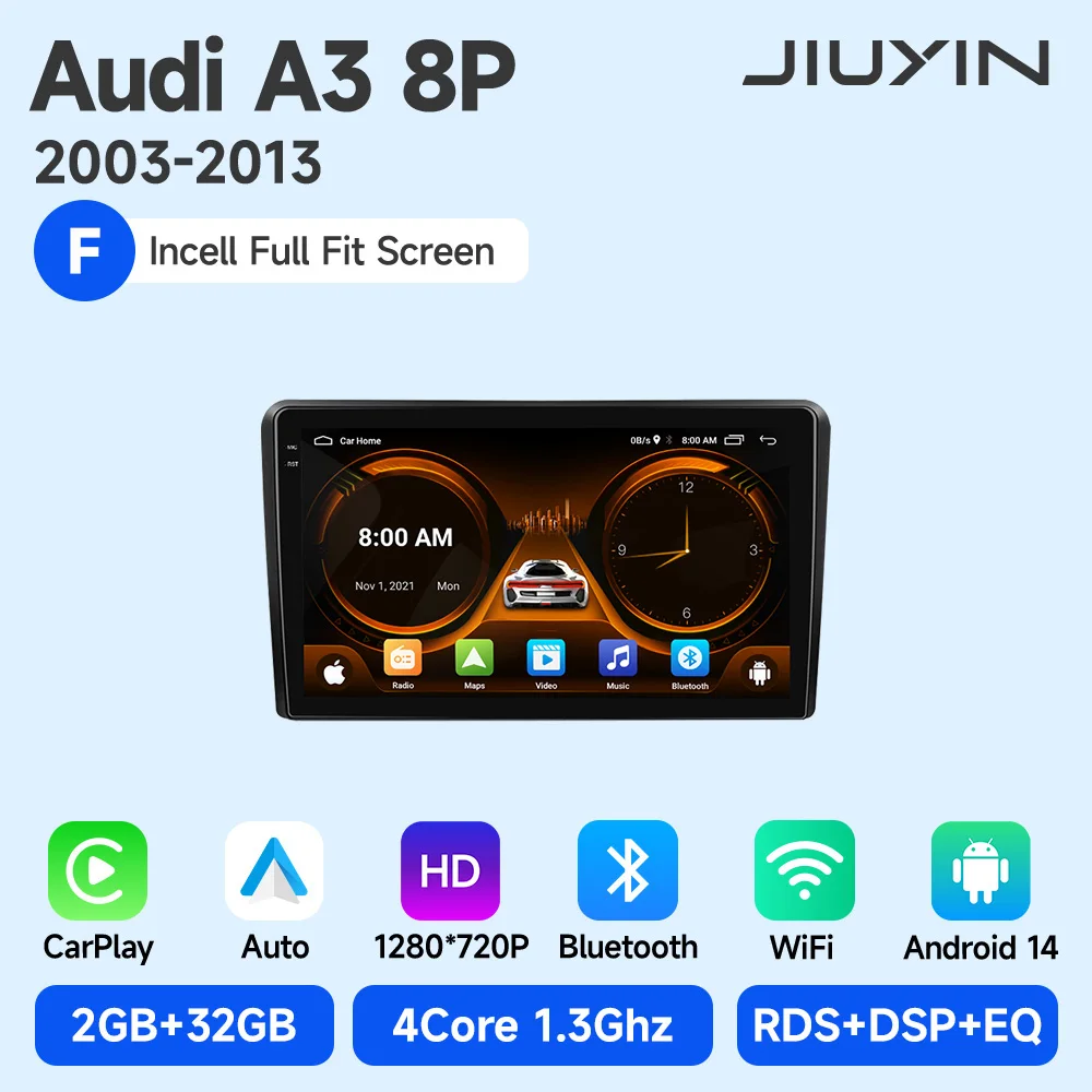 JIUYIN AI Voice Draadloze CarPlay Android Auto Radio Voor Audi A3 8P 2003-2013 4G Auto multimedia GPS 2din autoradio