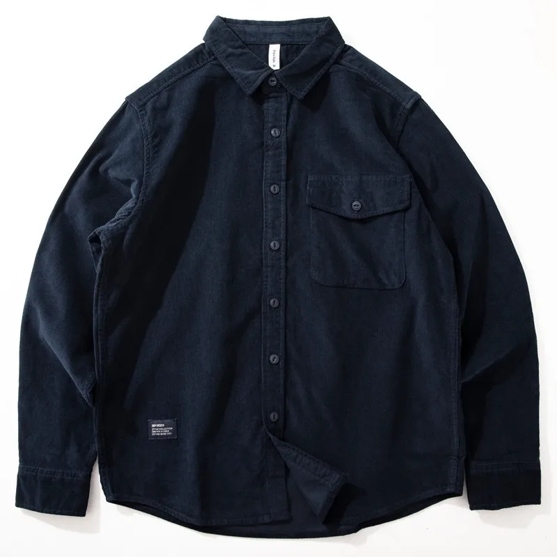 Men's Long Sleeve Shirt Thickened Outerwear Pure Color Corduroy Loose Fit Trendy Workwear Japanese Style Vintage Coat