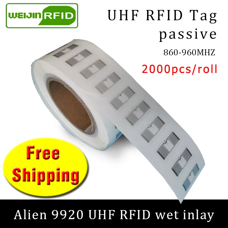 

RFID tag UHF sticker Alien 9920 H9 EPC6C wet inlay 915m868m 2000pcs free shipping adhesive long distance passive RFID label