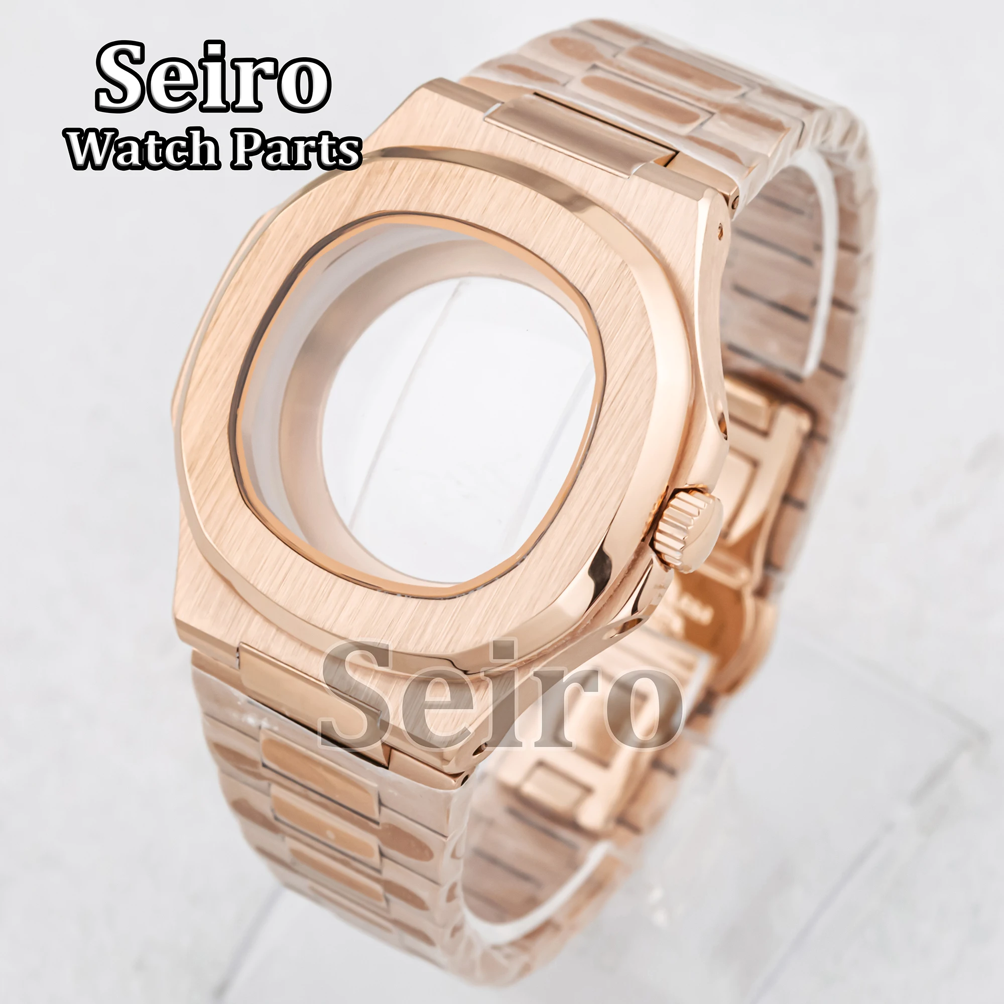 Rose Gold 41MM Watch Case Original/Butterfly Buckle Strap Sapphire Glass Watch Parts Modify for Nautilus NH35 NH36 Movement