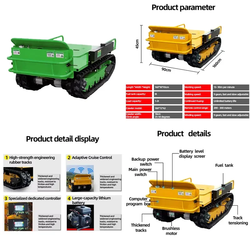 Factory Direct Remote Control All Terrain Tracked Transporter CE Certified 2000kg Load Capacity Heavy Duty Crawler Carrier