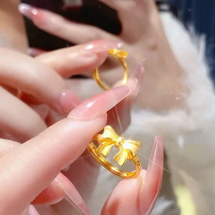 Cincin emas murni 24K Perempuan, butik AU999, cincin emas murni untuk hadiah pacar