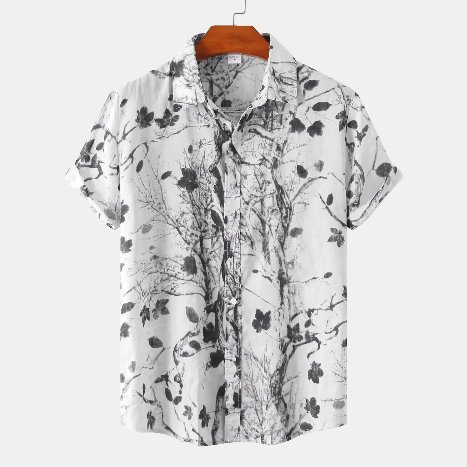 Camisa havaiana de manga curta masculina, camisas de praia estampadas com plantas tropicais, tops casuais de verão 5XL