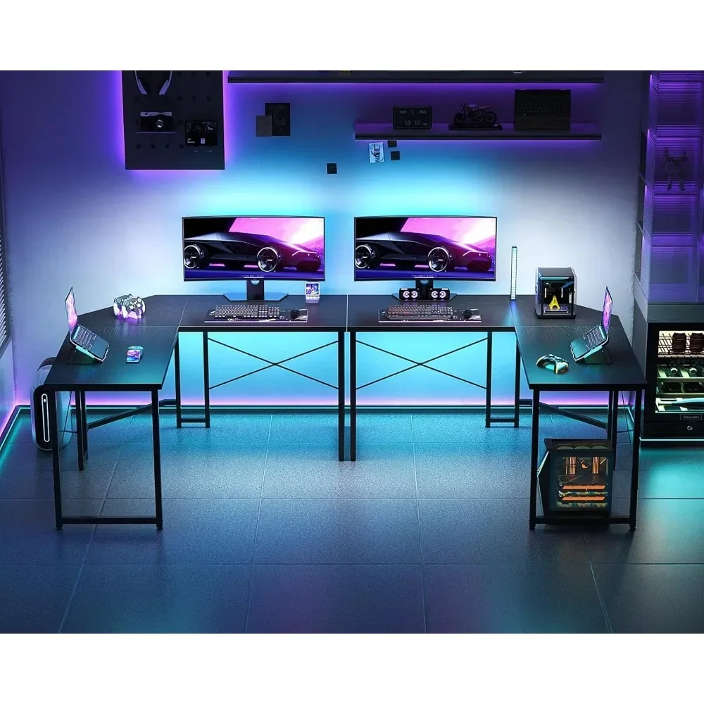 مكتب ألعاب على شكل حرف L، مكتب ألعاب للمكتب المنزلي، مكتب كمبيوتر، محطة عمل قوية للكتابة بمساحة صغيرة، سهلة التجميع