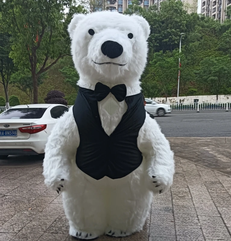 New Black Tie and Black Vest White Bear Inflatable Costume Birthday Party Role Play Funny Props Panda Polar Bear Mascot Set