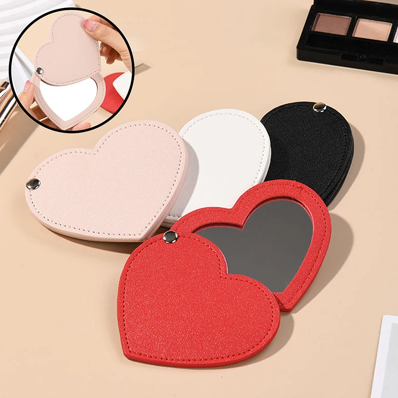 Portable Heart Shape Mirror Sliding Cover Make-Up Mirror Pocket Mirror Sliding Cover Handheld Mini Pocket Mirror Makeup Mirror