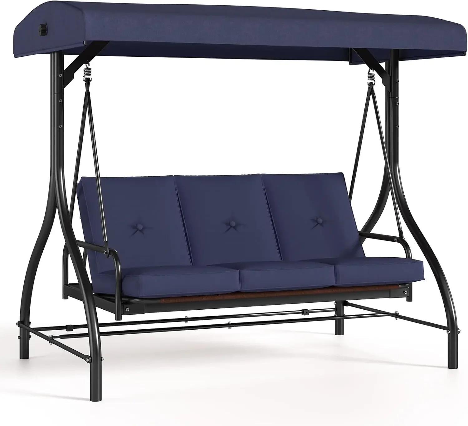 

3-Seat Patio Swing Chair W/Adjustable Canopy & Backrest, Removable Seat Cushion, Convertible Porch Bed with Stand,