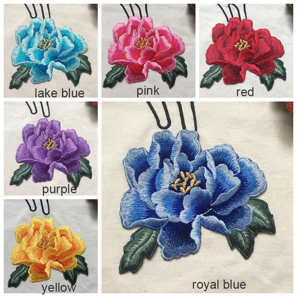 14CM Red Blue Purple Peony Flower Sew Iron On Patches Embroidered Badges For Dress Clothes DIY Wedding Appliques Decoration