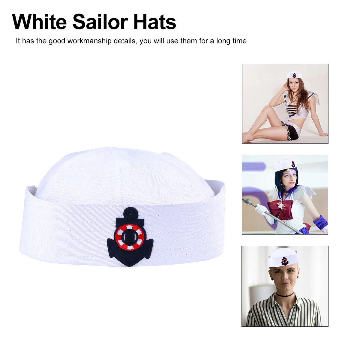 

1Pcs Sailor Hat Navy Blue Durable Premium Material Party Costume Cosplay Captain Cap White Sailor Captain Hat Party Costume Hats