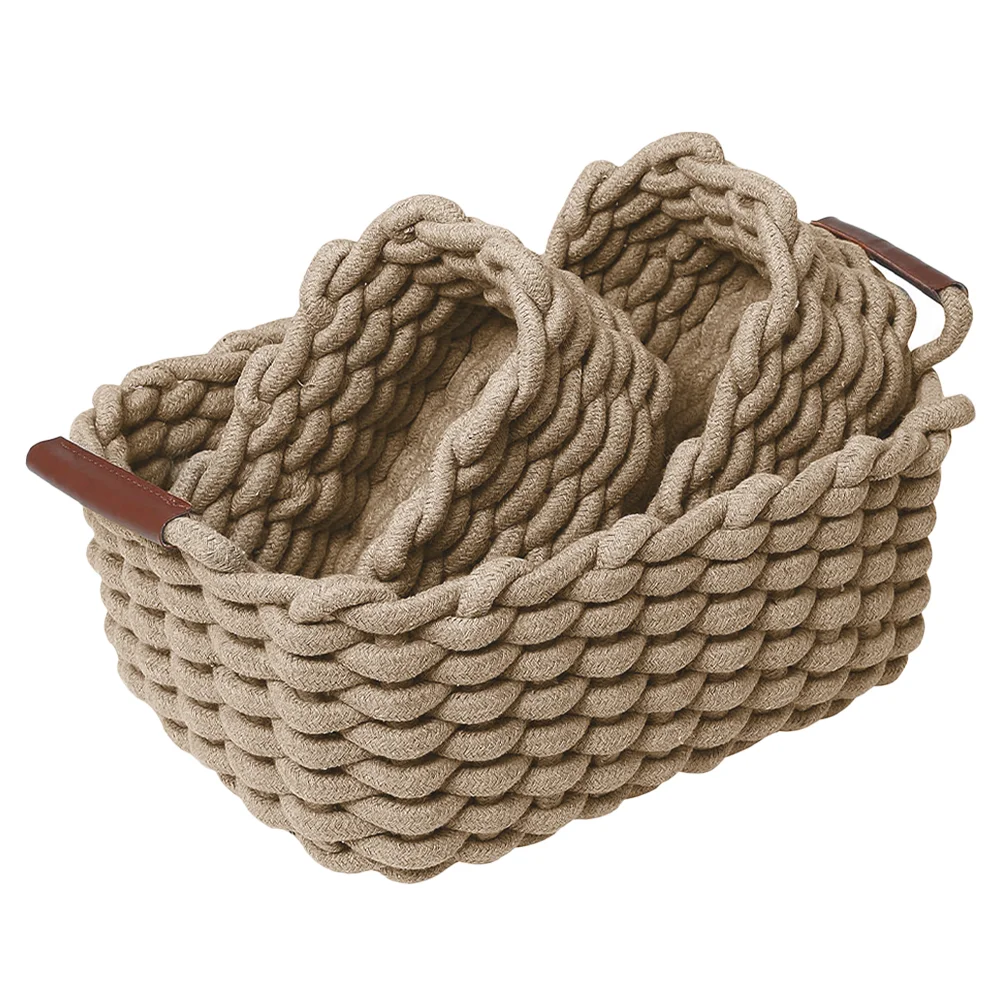 

Nordic Style Cotton Rope Woven Storage Basket Home Portable Toy Sundry Size 3-piece Set Baskets For Decor