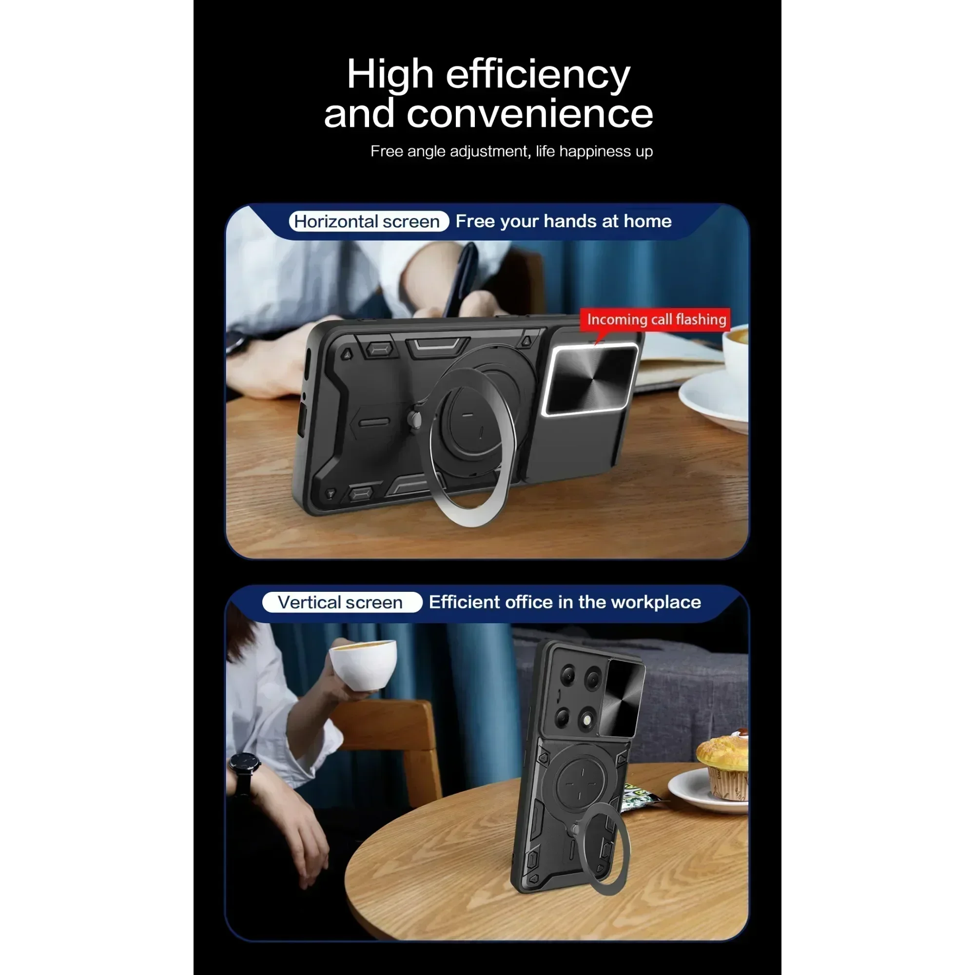 Redmi Note 13 Pro Plus 5G 4G 13C POCO X6 Pro 5G M6 Pro4G 용 충격 방지 마그네틱 케이스, 슬라이드 카메라 렌즈 링 스탠드 보호 커버