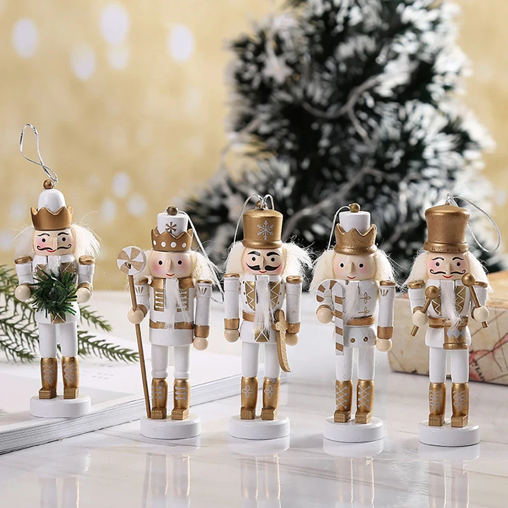 5Pcs/Set British Style Nutcracker Puppet Wooden Handmade Nutcracker Soldier Pendant Doll Toy Ornament Christmas Decoration Gift