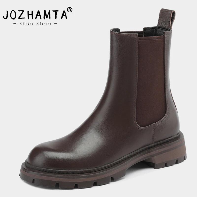 JOZHAMTA Size 34-40 Women Chelsea Boots Genuine Leather Elastic Band Chunky Heels Winter Shoes Woman 2023 Platform Ankle Boots