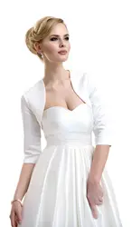 White/Ivory Wedding Jacekt Satin 3/4 Three Quarter Sleeves Bridal Bolero Women Party Special Occasion Cape Shrug Cover up custom