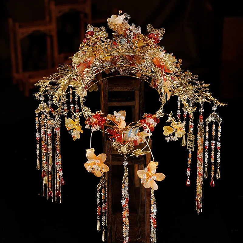 Xiuhe Headdress New Chinese Wedding Big Crown Ancient Costume Hair Accessories Retro Traditional Gown Court Accessories